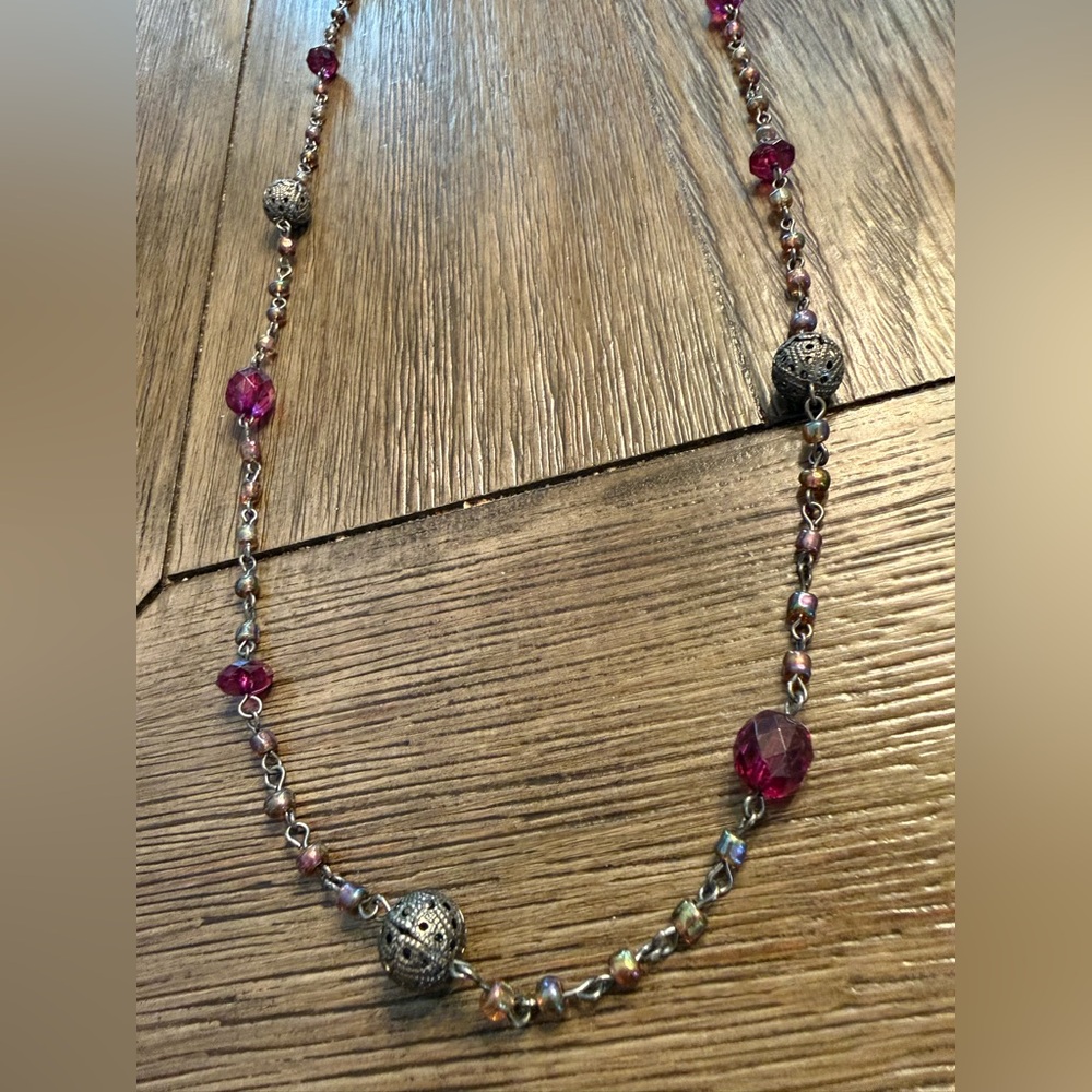 Premier Designs Silver and Pink Beaded Necklace
